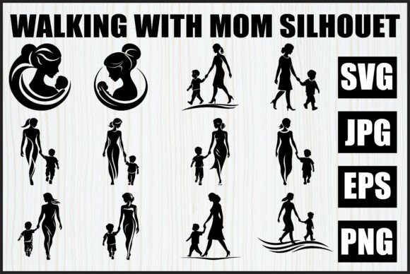Walking with Mom SVG Bundle: Graphics for Crafts